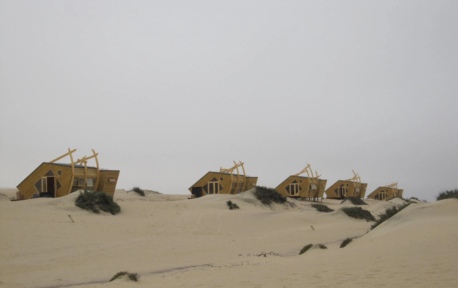 The solar-powered chalets making up Shipwreck Lodge in Namibia are built to mimic fallen ships