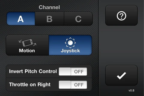 Touchscreen control interface of the HELO TC app
