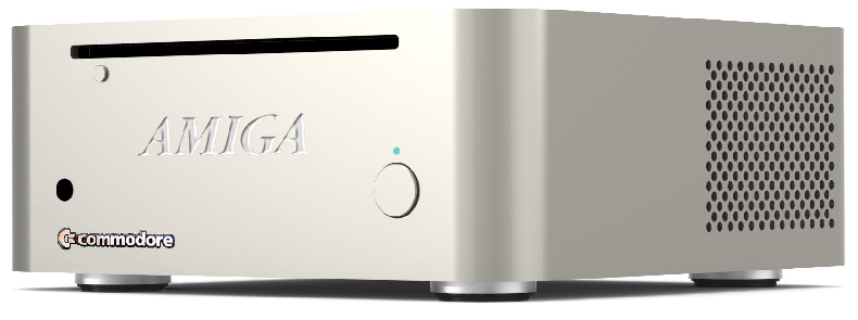 With an anodized aluminum case, rounded corners and front-loading slot drive, the Amiga mini is strongly reminiscent of the pre-2010 Mac Mini (Image: Commodore USA)