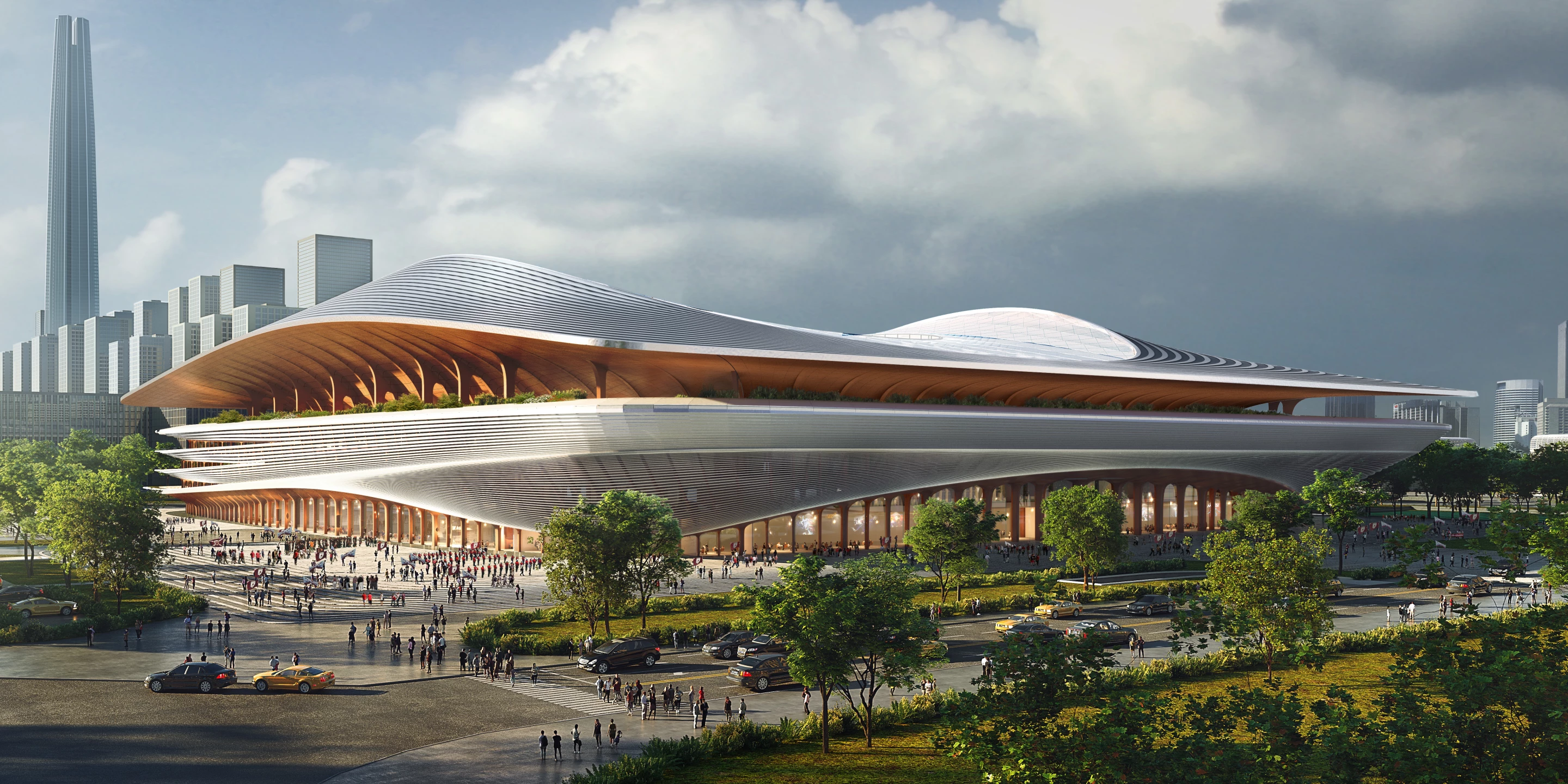The Xi’an International Football Centre's overall design features ZHA's signature curves