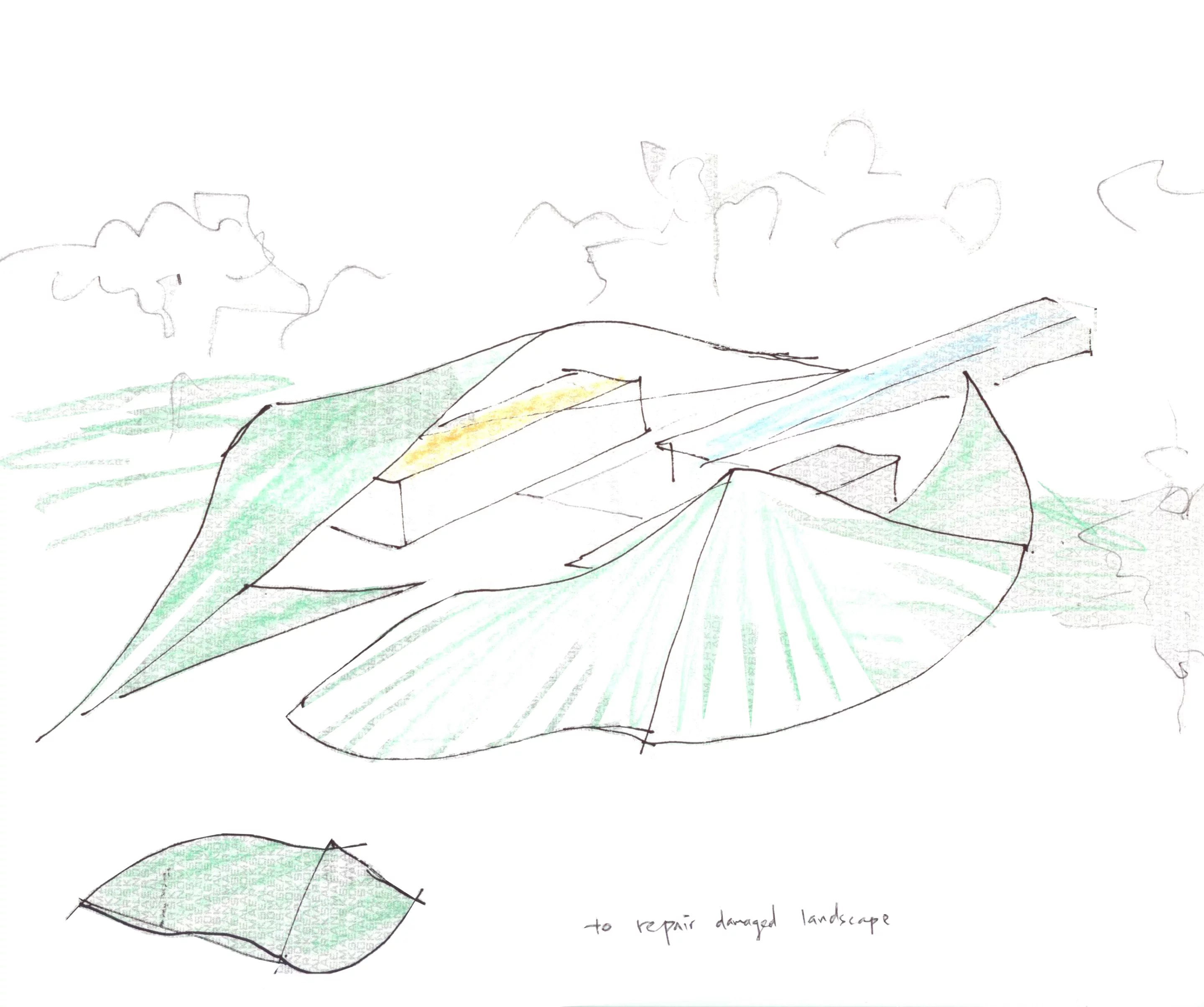 Architectural sketches and drawings of Edgeland Residence