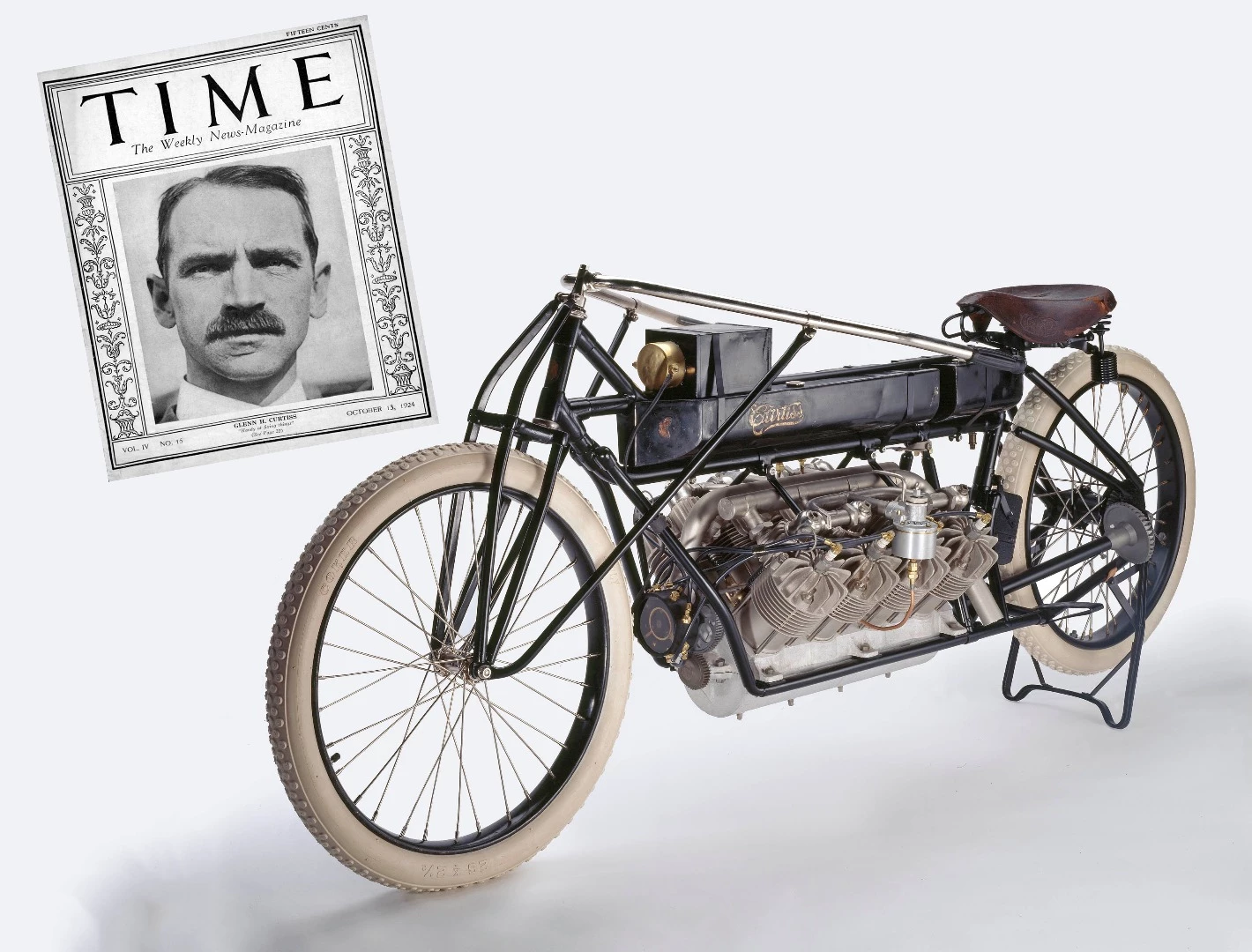 The full story of Glen Curtiss and his V8 motorcycle can be found in our feature article, the tale of the 1907 Curtiss V8, the only motorcycle ever to hold the outright land speed record. Curtiss ran 136.27 mph (219.31 km/h) on 24 January 1907 at Daytona Beach, Florida