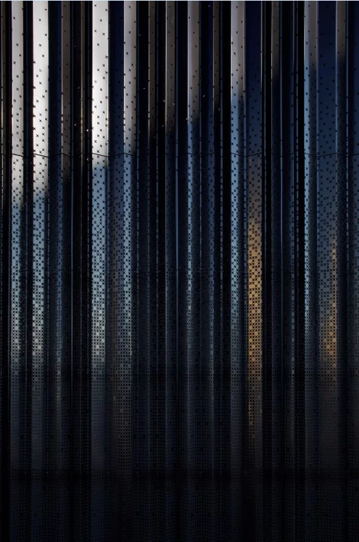 The steel cell structure has been covered with a series of impressive customized perforated aluminum sheets