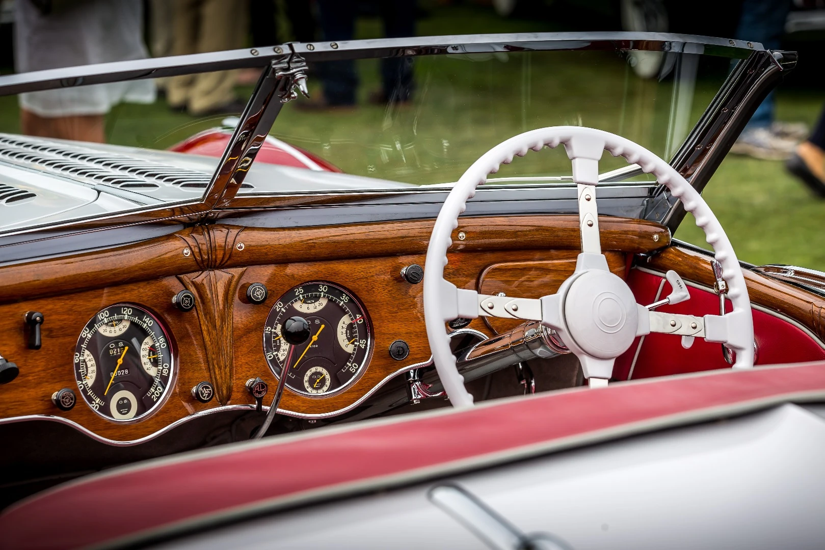 Old world interior of a Delahaye on display