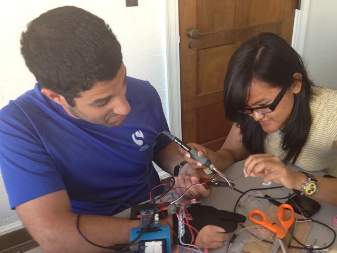 The glove was created as part of a graduate studies project at Singularity University by engineering students, Elishai Ezra and Fransiska Hadiwidjana, along with Harvard medical student, Andrew Bishara