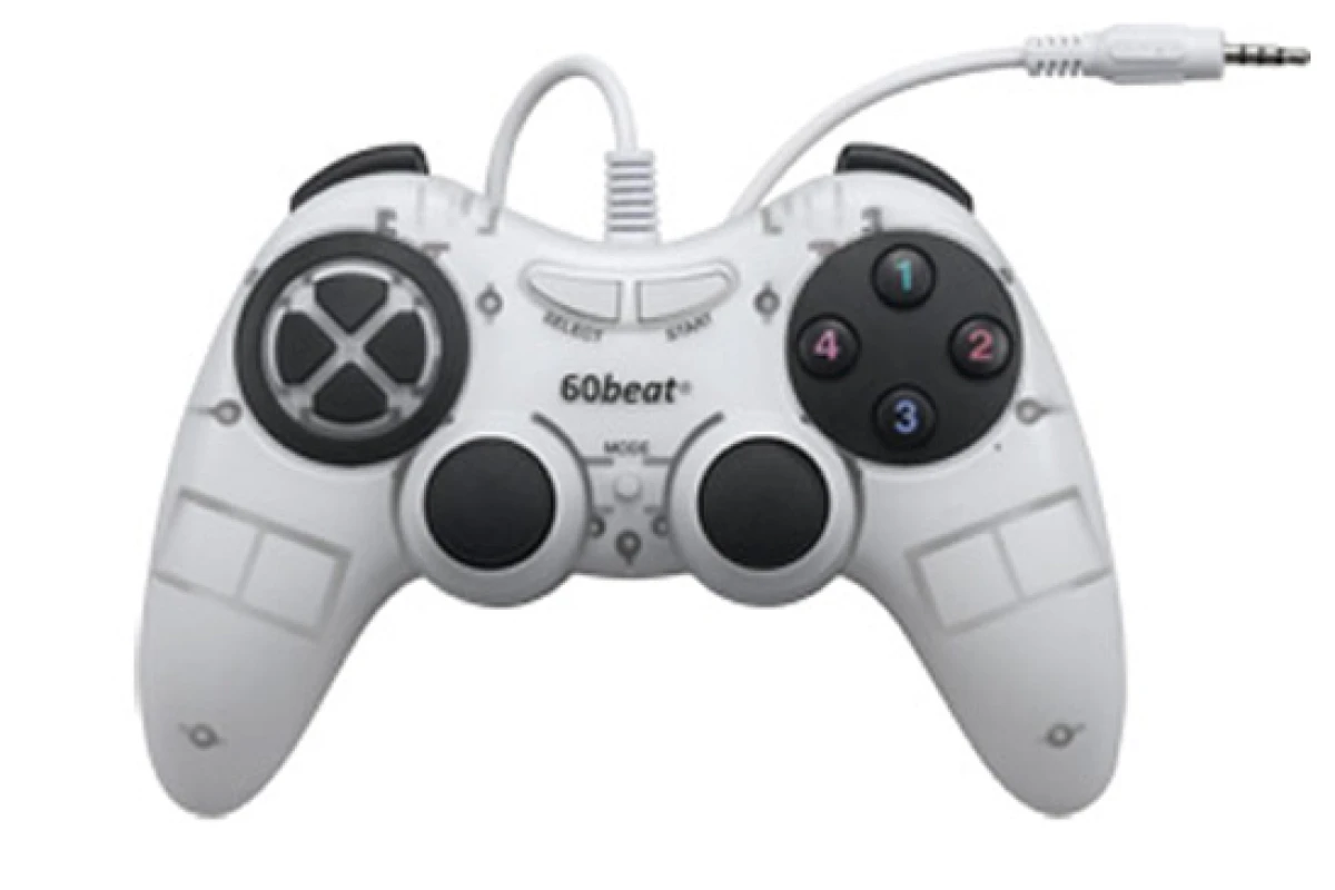 The 60beat GamePad plugs into iDevices via their 3.5 mm headphone jack