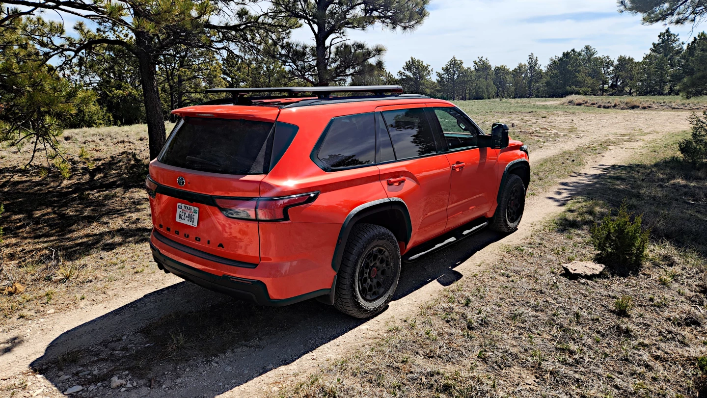 The roof tray added to this 2023 Toyota Sequoia TRD Pro is a dealership option