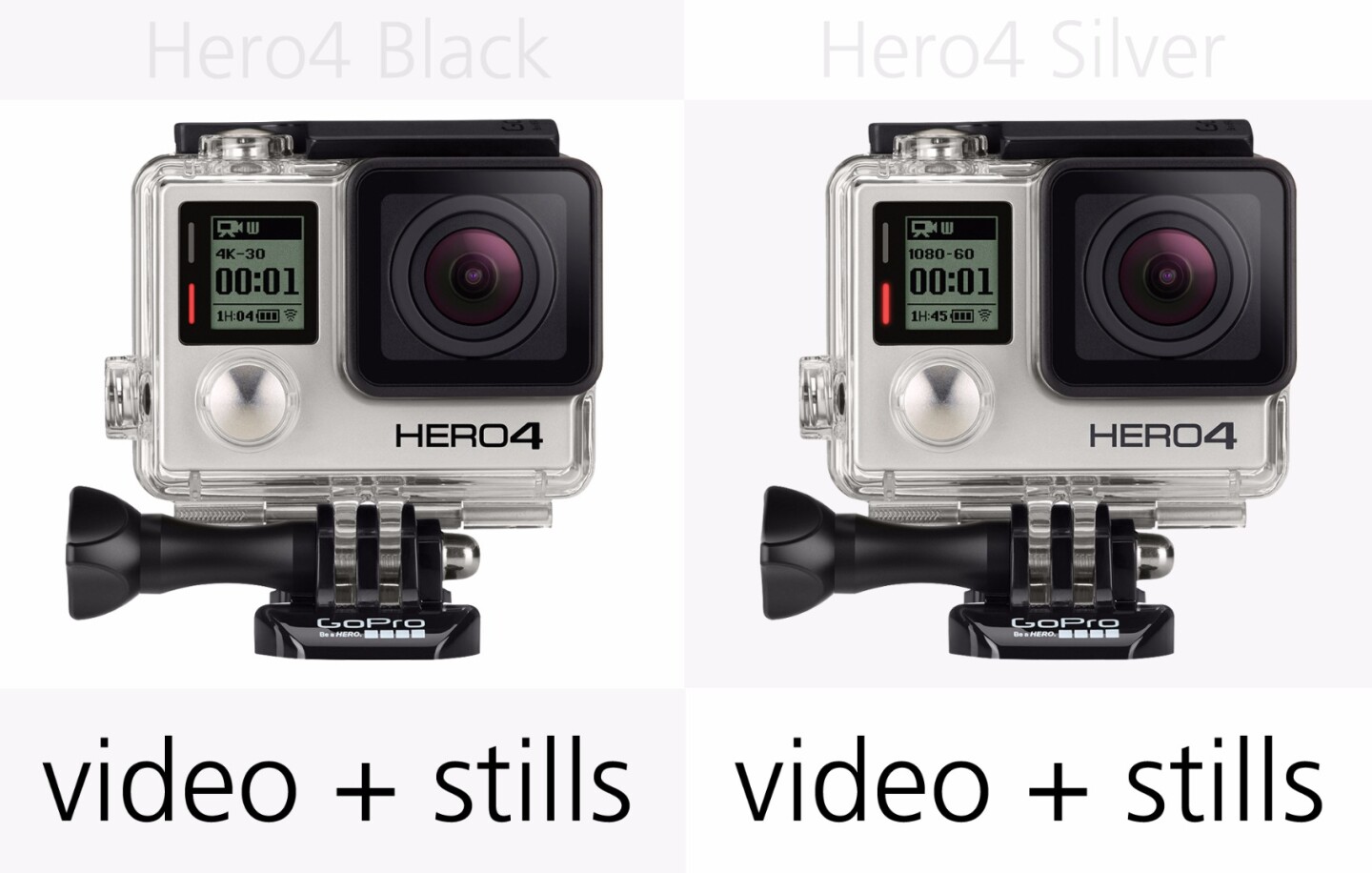 Gopro Vs Gopro Hero4 Black Silver Session And Hero Lcd