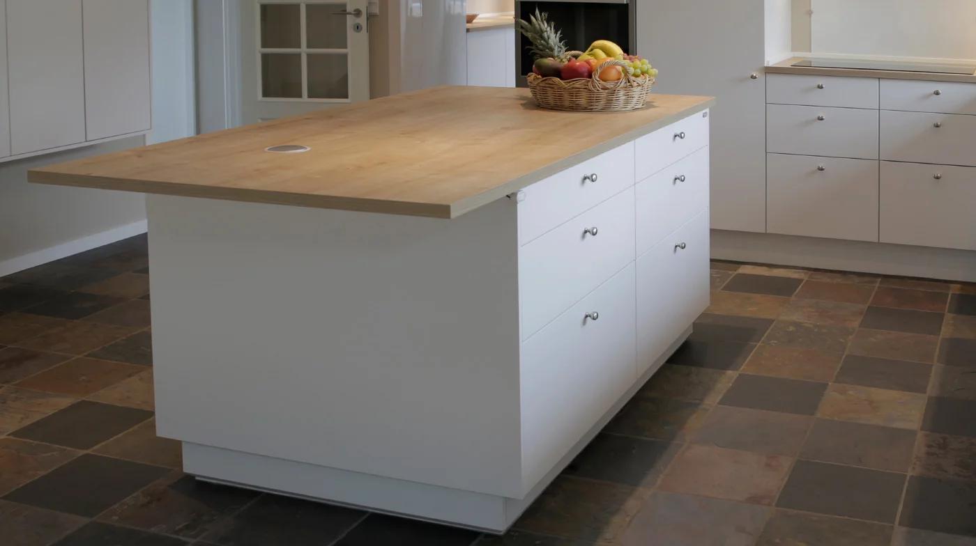 Baselift can raise or lower kitchen units by up to 10 cm (3.9 in)