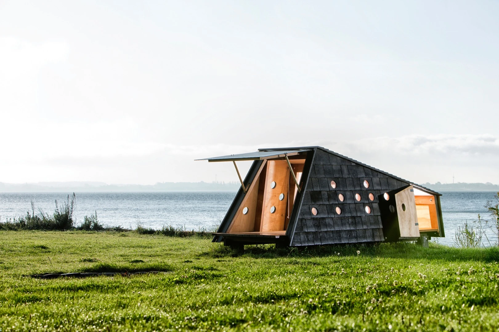 Each of the shelters is located in a carefully-chosen beauty spot near the sea