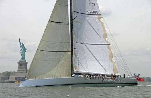 MAXIMUS practicing on New York Harbor two days before the start. Photo by: Daniel Forster/ Rolex
