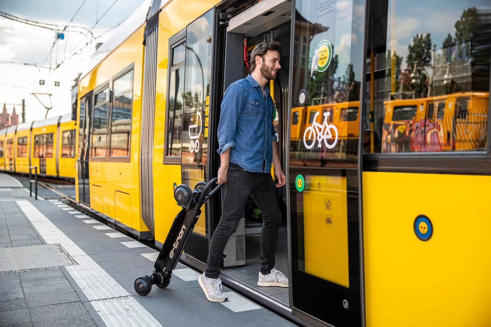 The Audi e-tron Scooter folds up for transport