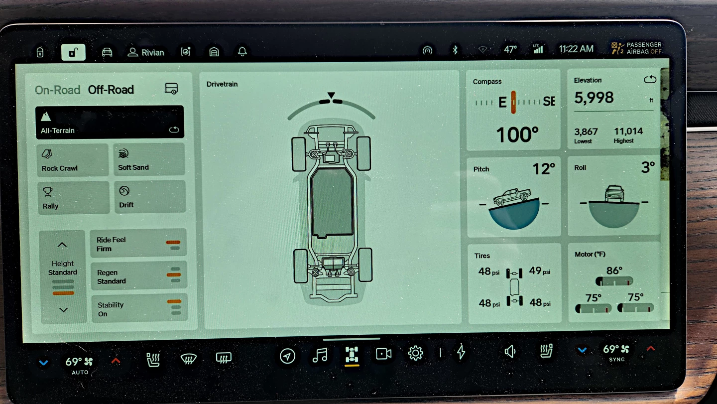 Off-road settings and drive modes are found in the infotainment screen