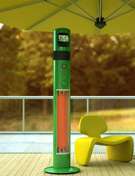 Poseidon patio heater will keep you entertained via an inbuilt media player and speakers