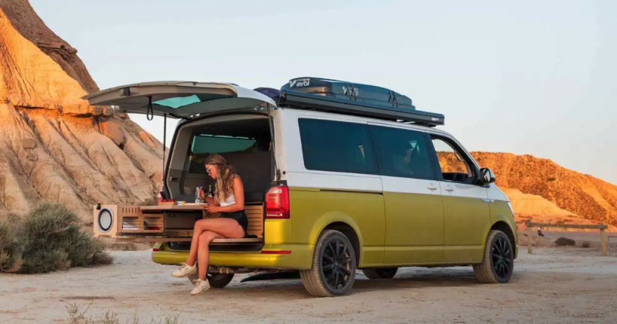 Loaded camper-in-a-box kit makes cozy mini-RV with bath & picnic area Loaded camper-in-a-box kit makes cozy mini-RV with bath & picnic area