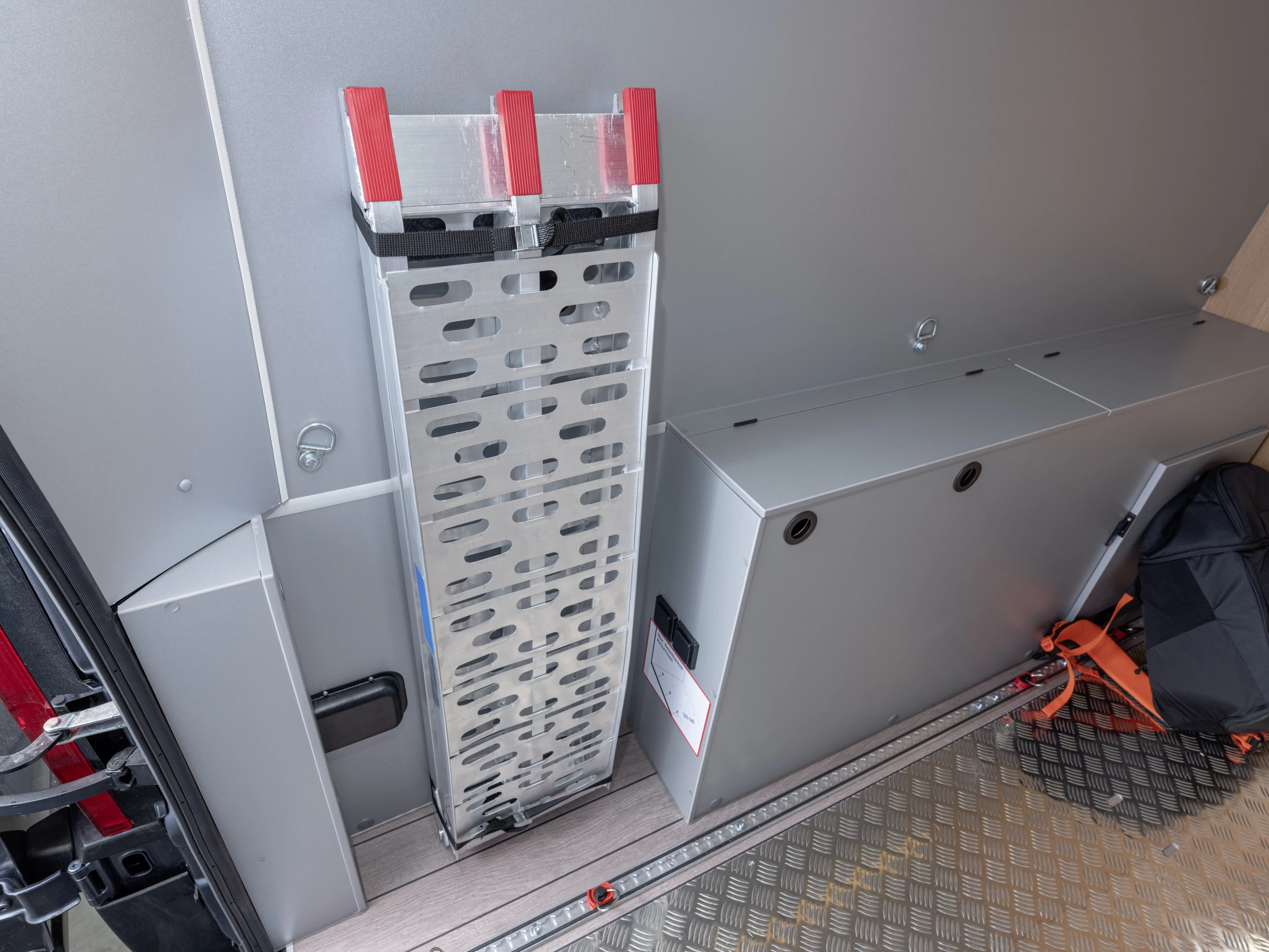 The folding ramp and checker-plate floor are also options