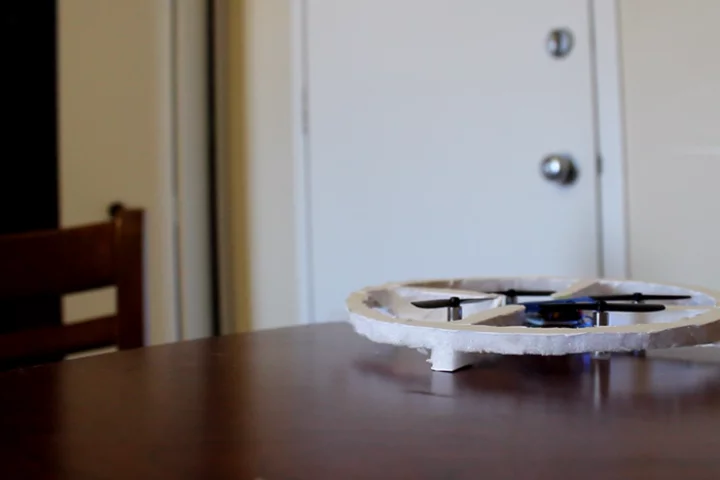 A prototype Jackie drone keeps vigil on a home while the owners are out