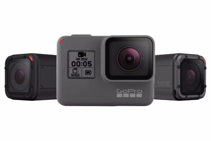 The GoPro Hero5 Black (middle), flanked by the Hero5 Session