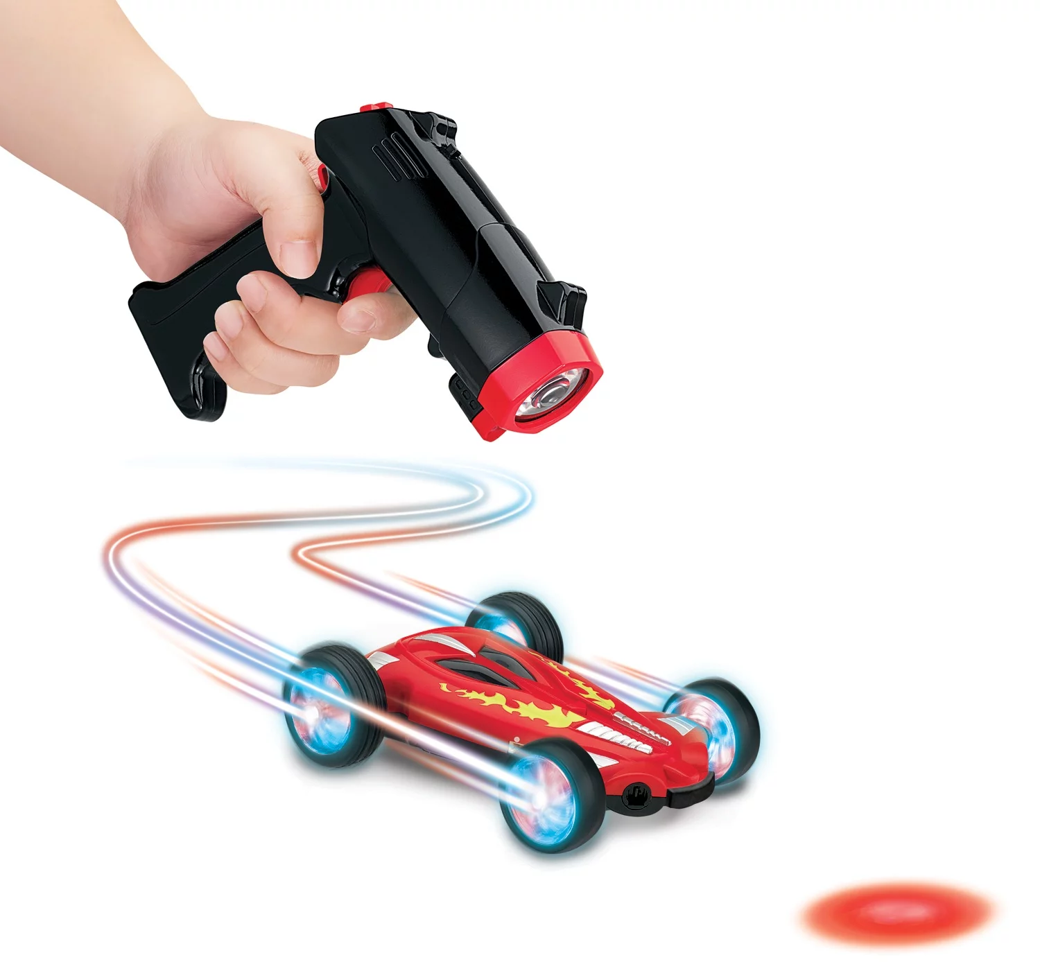 Lazer Stunt Chasers are remote-control cars that chase a user-aimed spot of laser light across the floor
