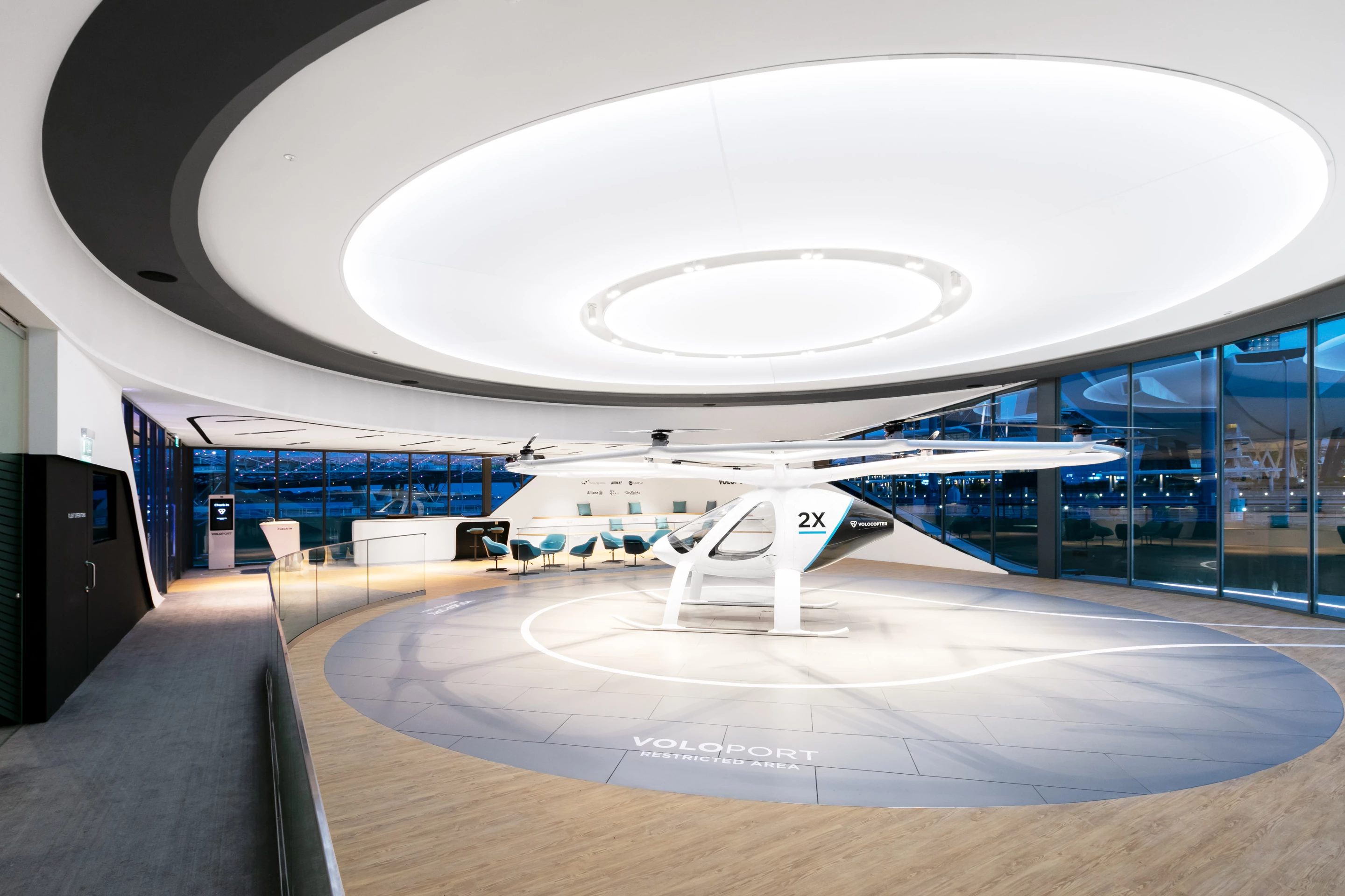 As part of the Intelligent Transport Systems World Congress in Singapore, Volocopter is showing off its first full-scale prototype VoloPort