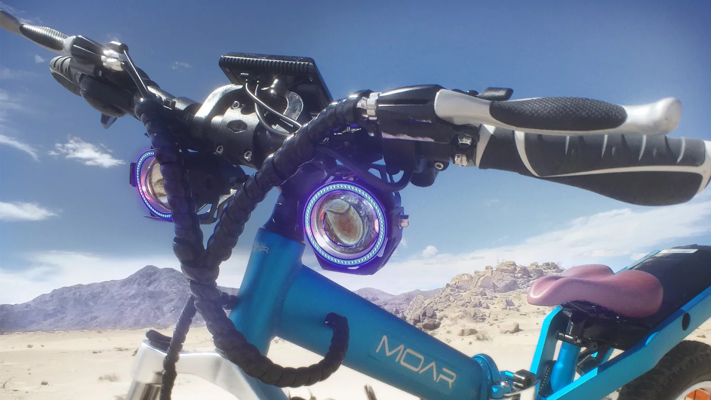 The "Angel Eye" lighting halo design helps make the cyclist more visible at night