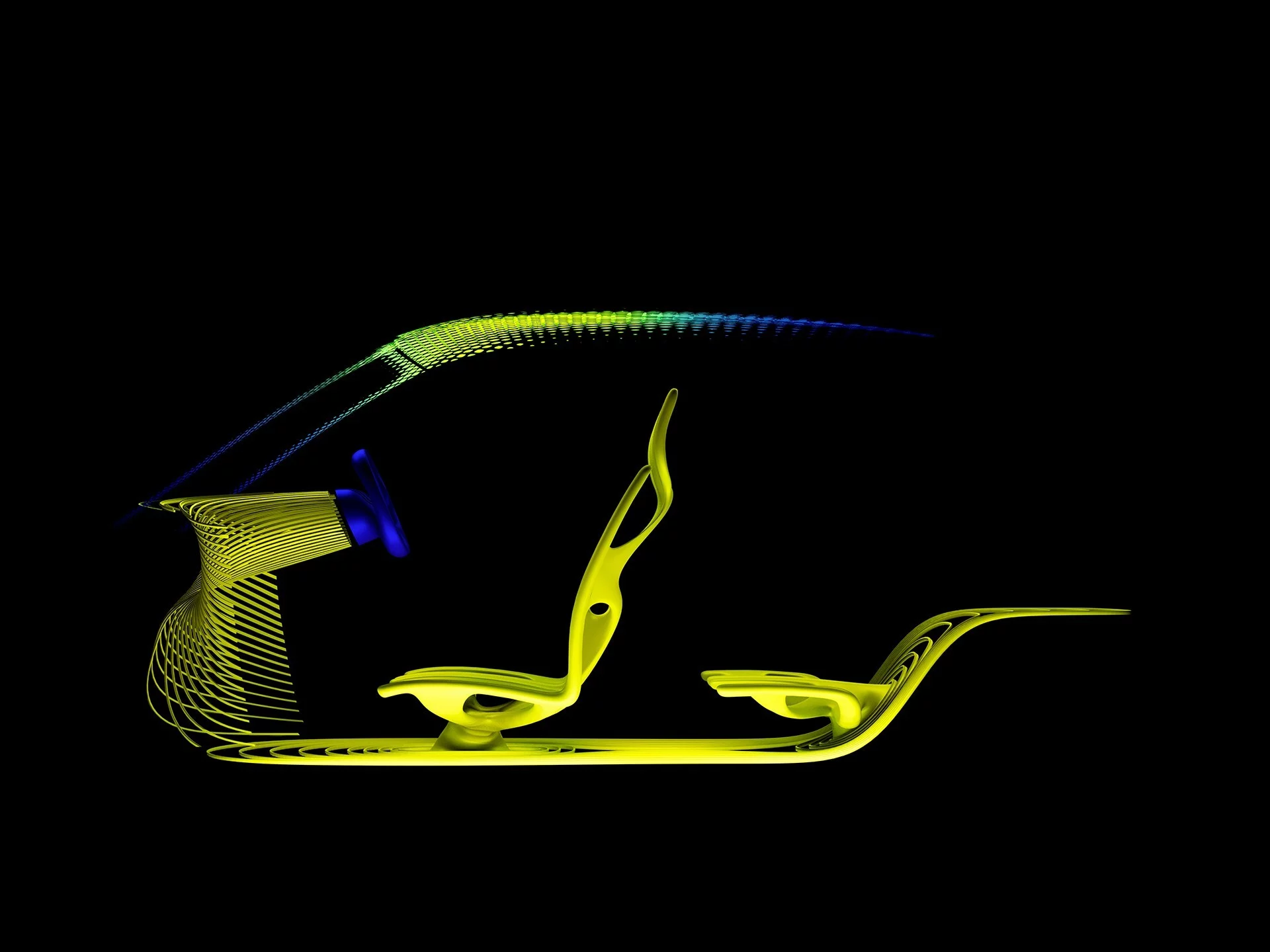 The hyper-minimalist interior designed by Lovegrove to cut down on weight while optimizing space