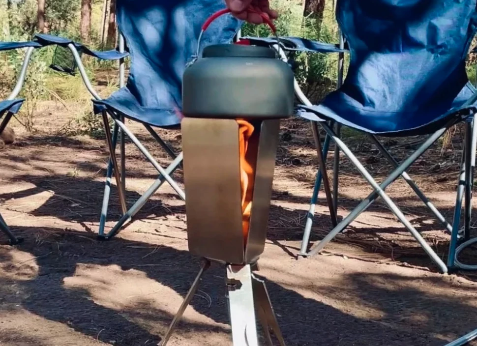 Three heat shields turn the Tripod Torch into a chimney-like stove