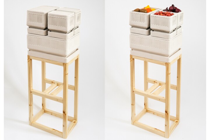 The TONY clay cooler reinterprets traditional methods, offering electricity-free freshness for fruits and baked goods