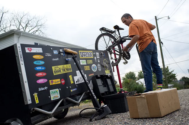 Wyse Cycles is a self-propelled mobile bicycle repair service, which bike mechanic Ben Wyse pedals around the city of Harrisonburg, Virginia (Photo: Jeff James)