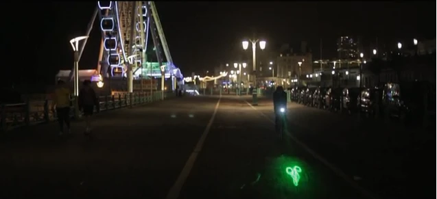 BLAZE projects a bicycle lane symbol 4 to 6 meters ahead of the cyclist