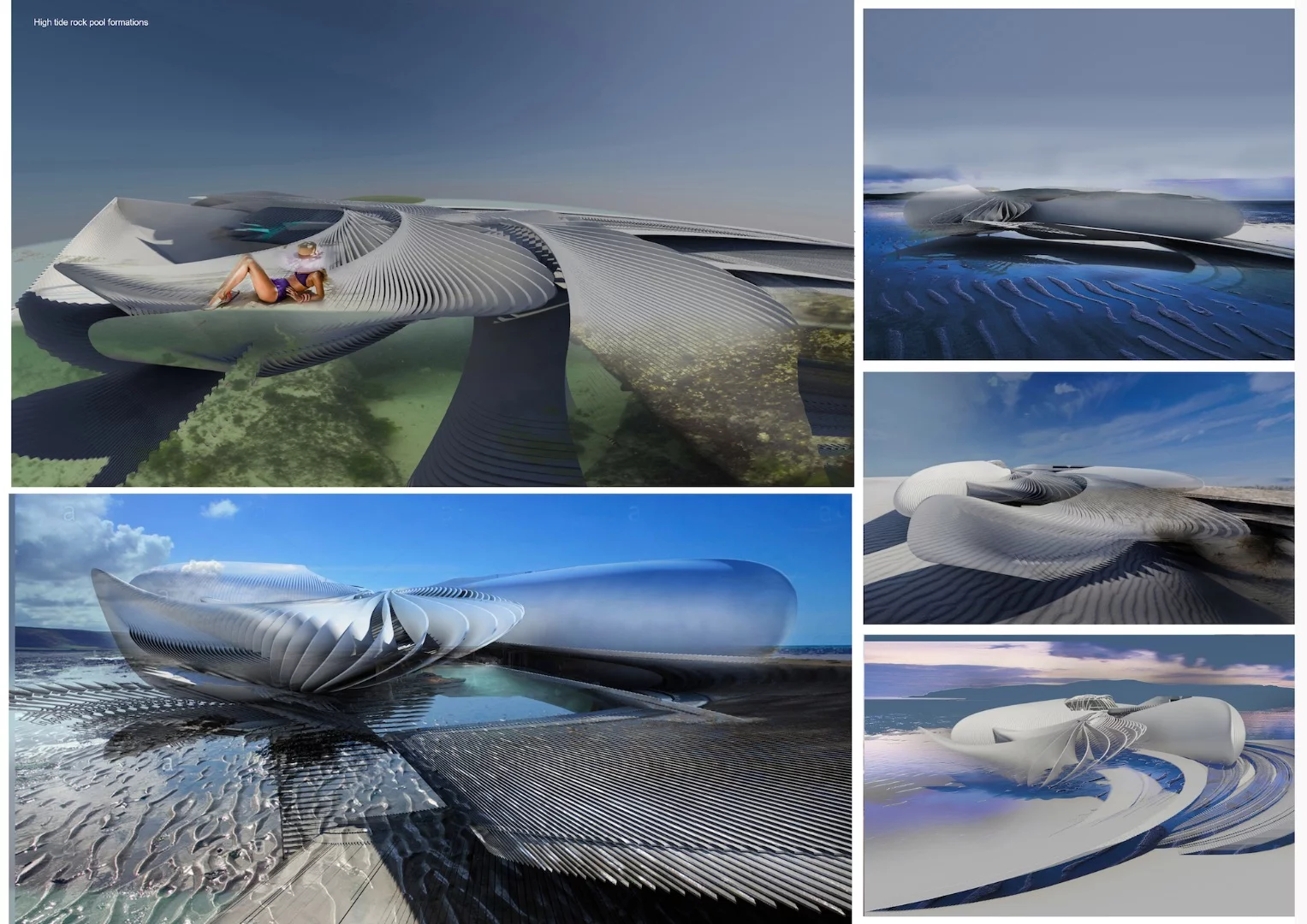 The Harmonic Turbine Tidal Hotel's sculpted turbines would create small rock pools and areas for sunbathing