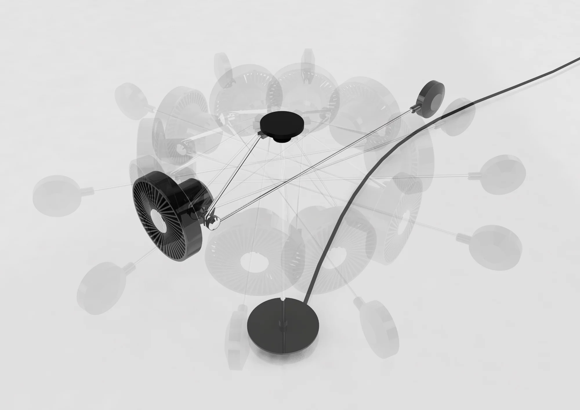 The Rovey desktop fan spins in a continuous 360-degree movement, powered by the natural force of the fan