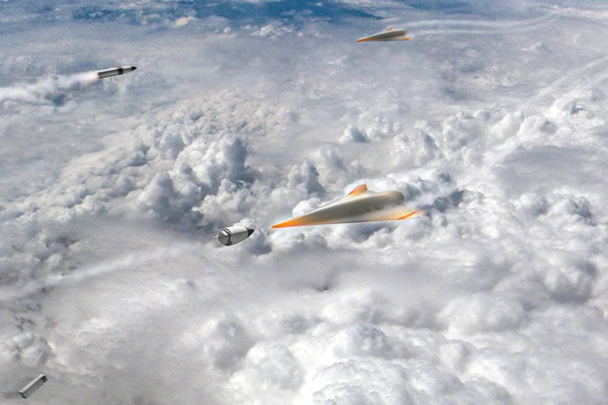 Artist's concept of hypersonic missiles acting as interceptors