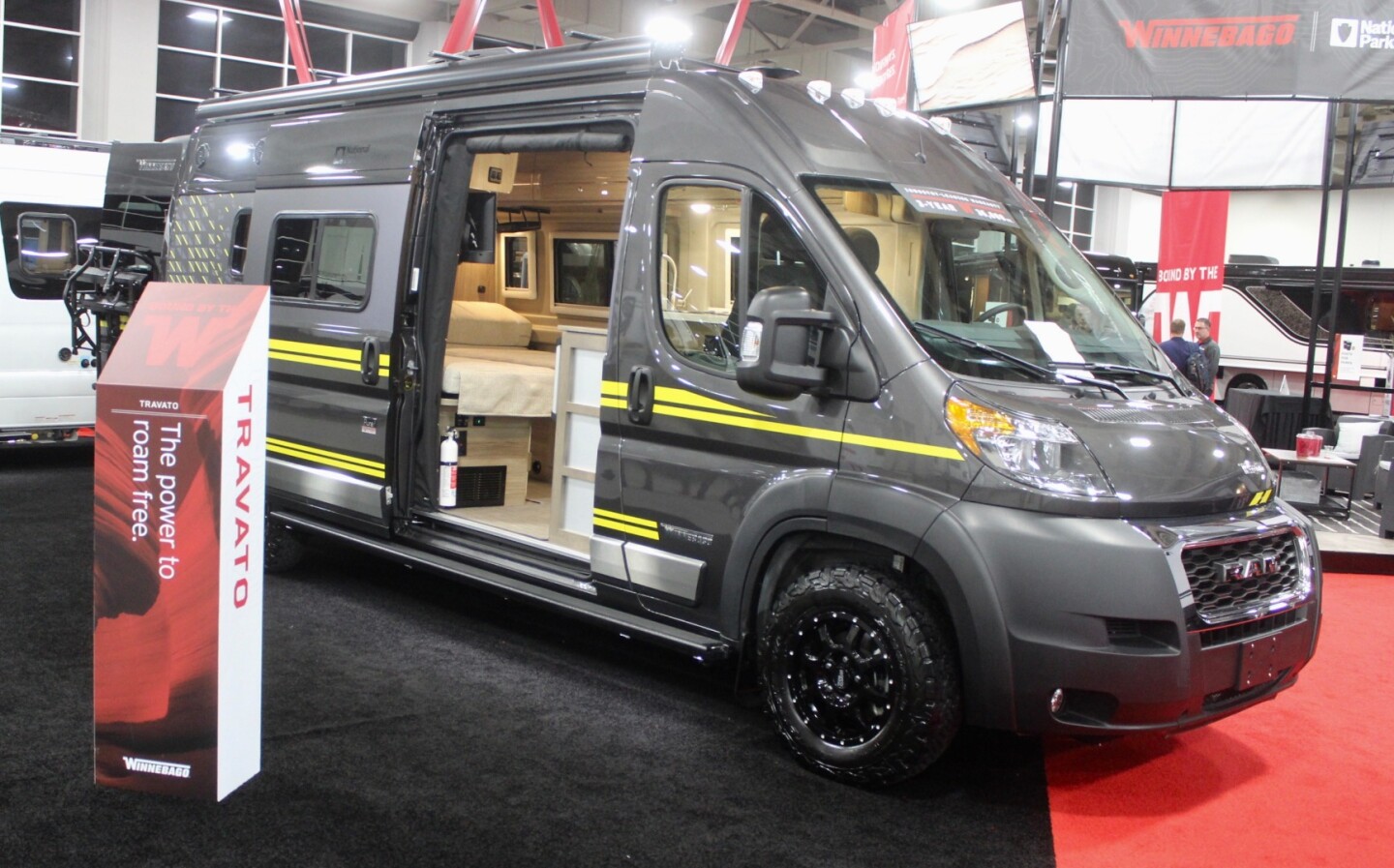 The Travato is a Ram ProMaster-based Winnebago camper van, and the National Park Foundation package includes unique graphics and the Volta Pure3 lithium power system, which is available as an option on the standard Travato