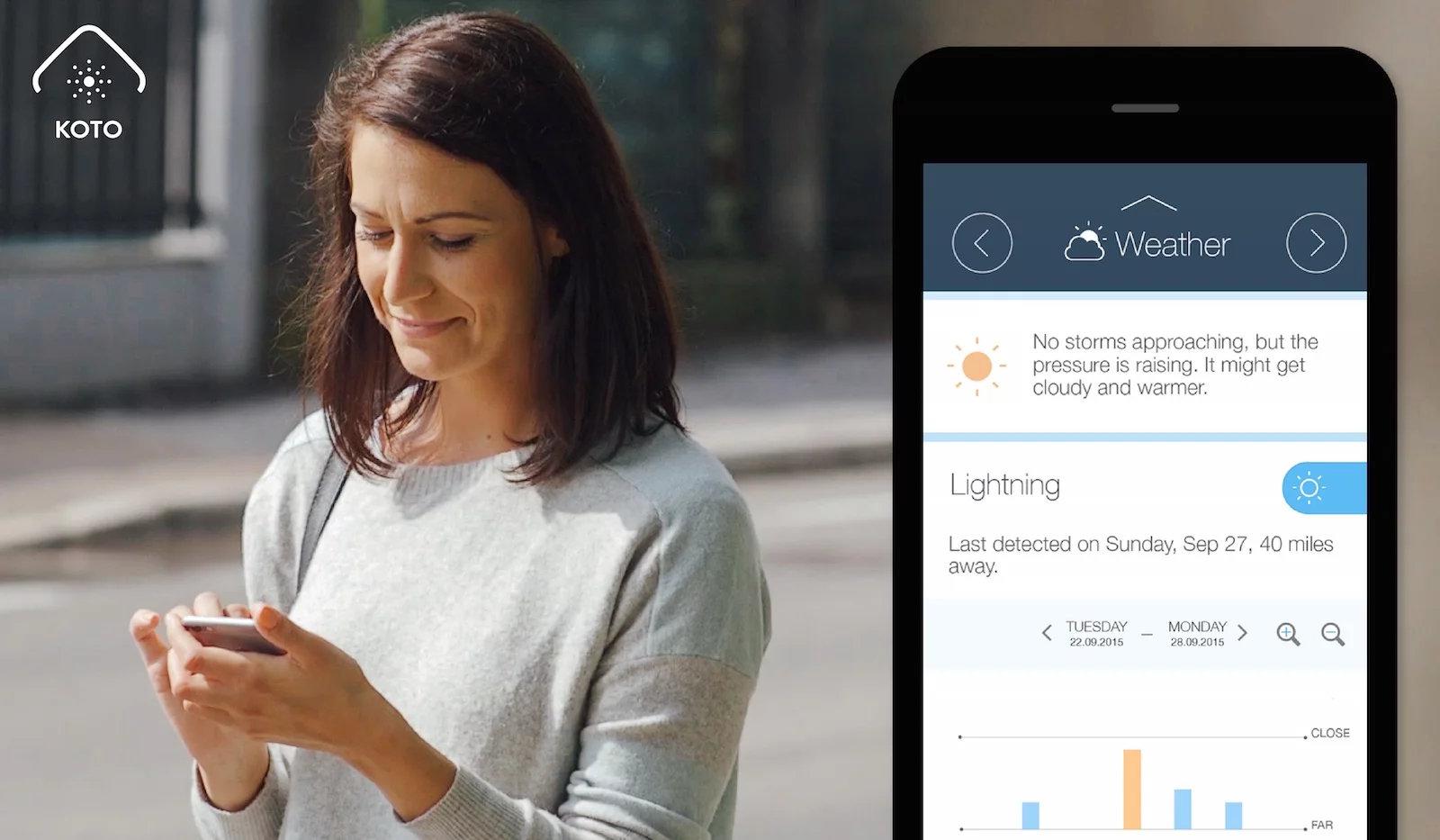 The Koto Storm can measure barometric pressure, and detect approaching storms