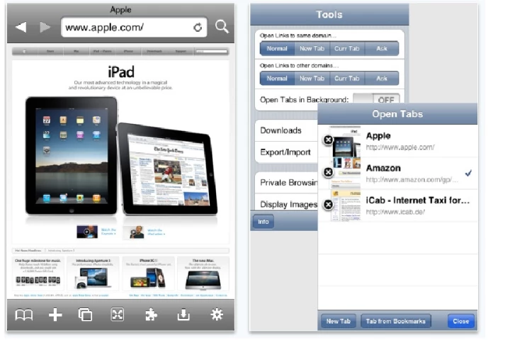 A screen grab from iCab Mobile - a powerful browser for the iPhone and iPod Touch