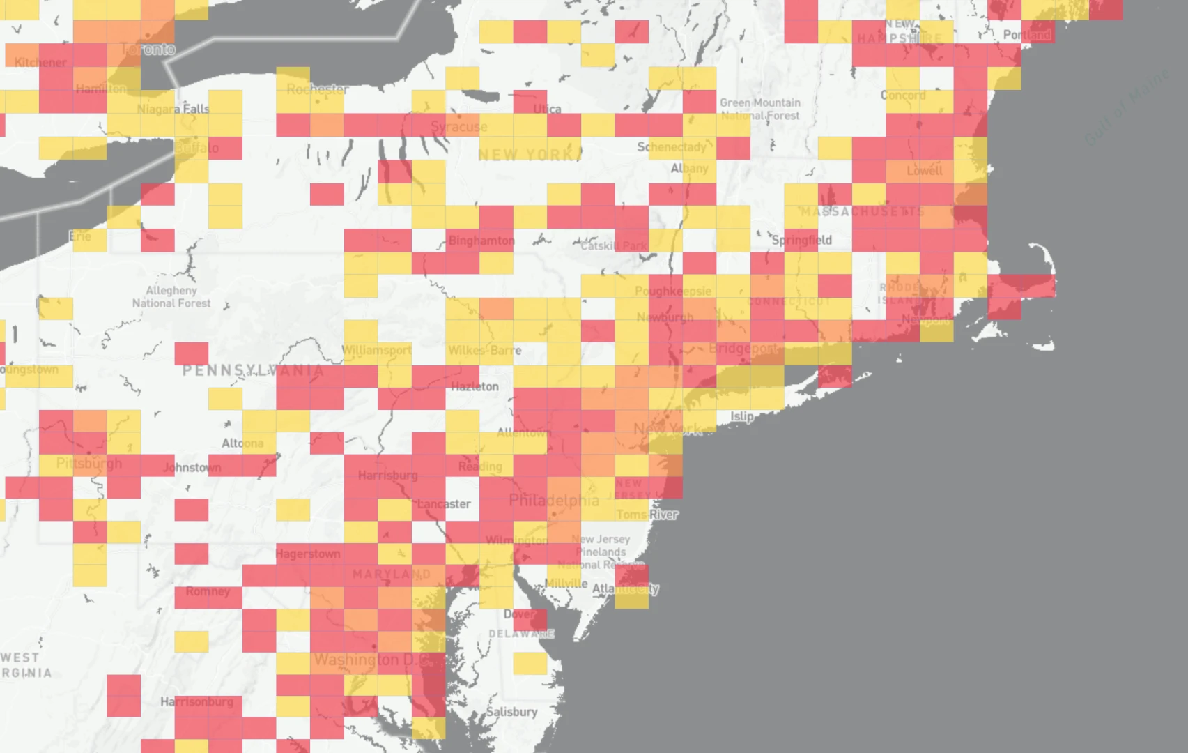 The map obfuscates precise location to protect users' privacy