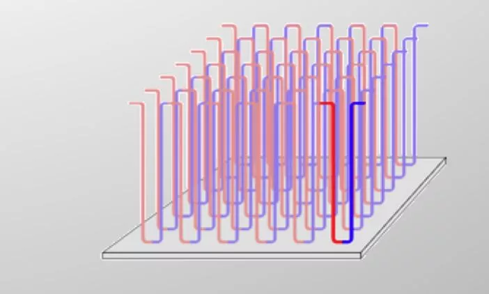 A diagram of nanowires used in a Racetrack memory chip