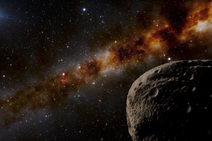 An artist's impression of Farfarout (bottom left), the new record holder for most distant known object in the solar system