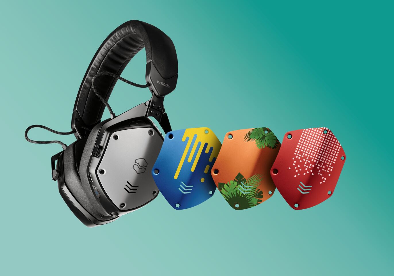 The earcup shields can be swapped out for custom designs
