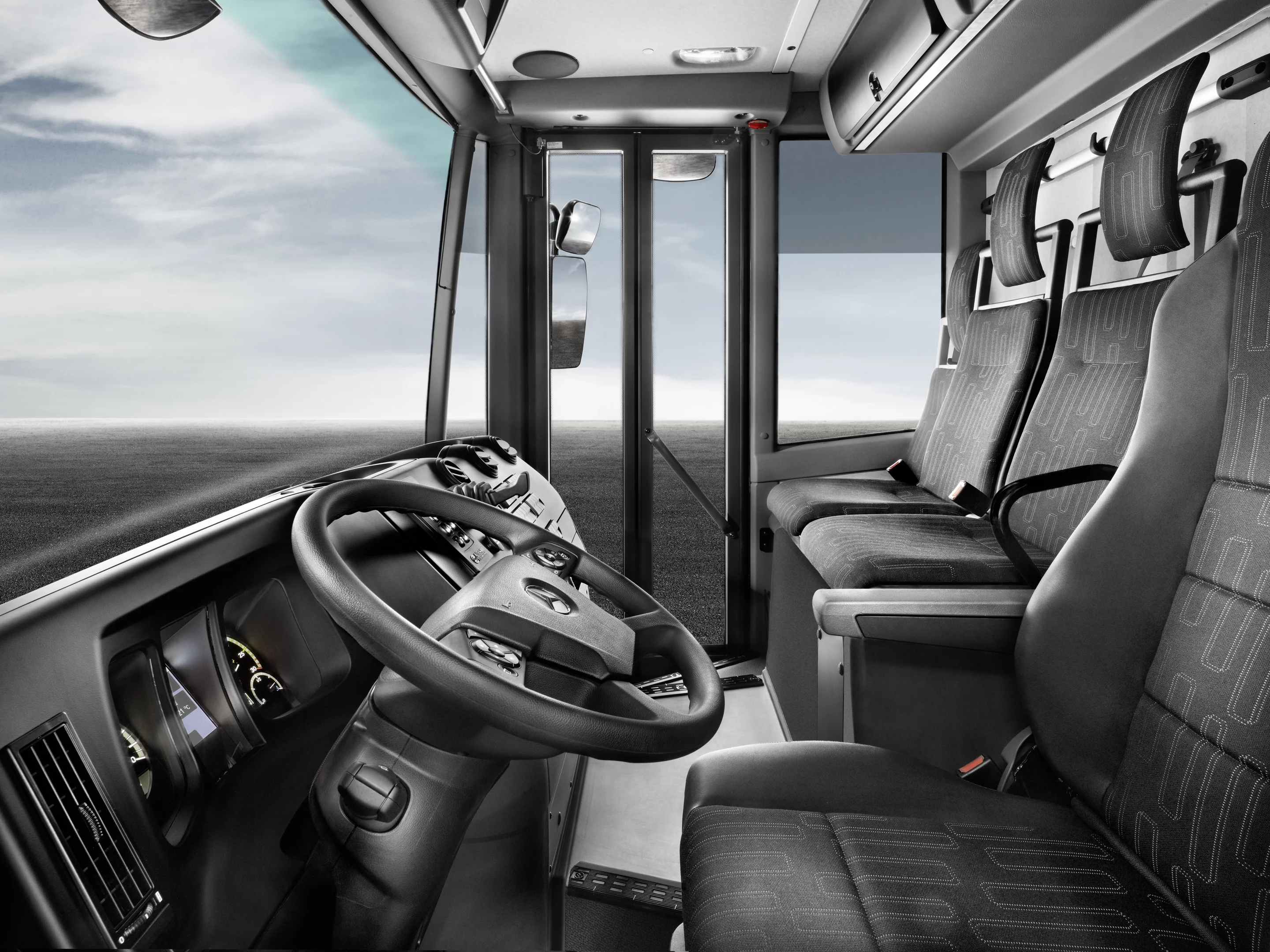 Econic features more stowage space and, wait for it, a cup holder integrated in the central console