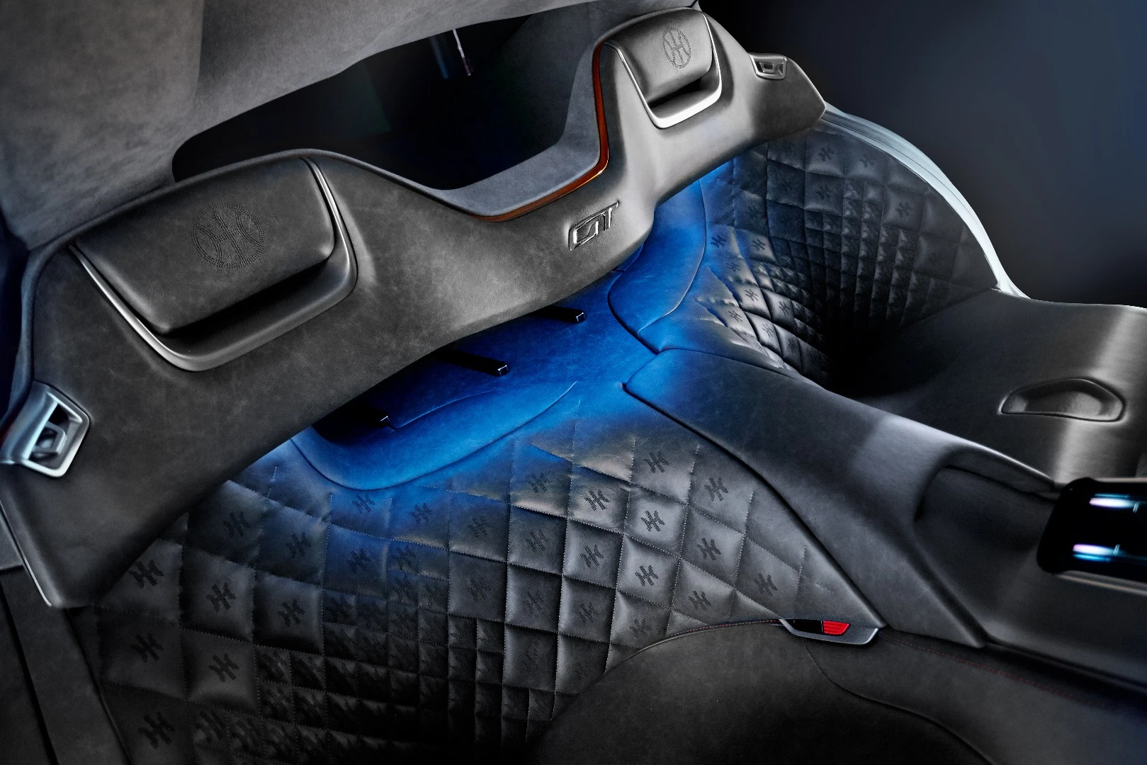 Pininfarina HK GT: blue interior lighting means you're in cruise mode. When these lights turn red, hang the heck on.