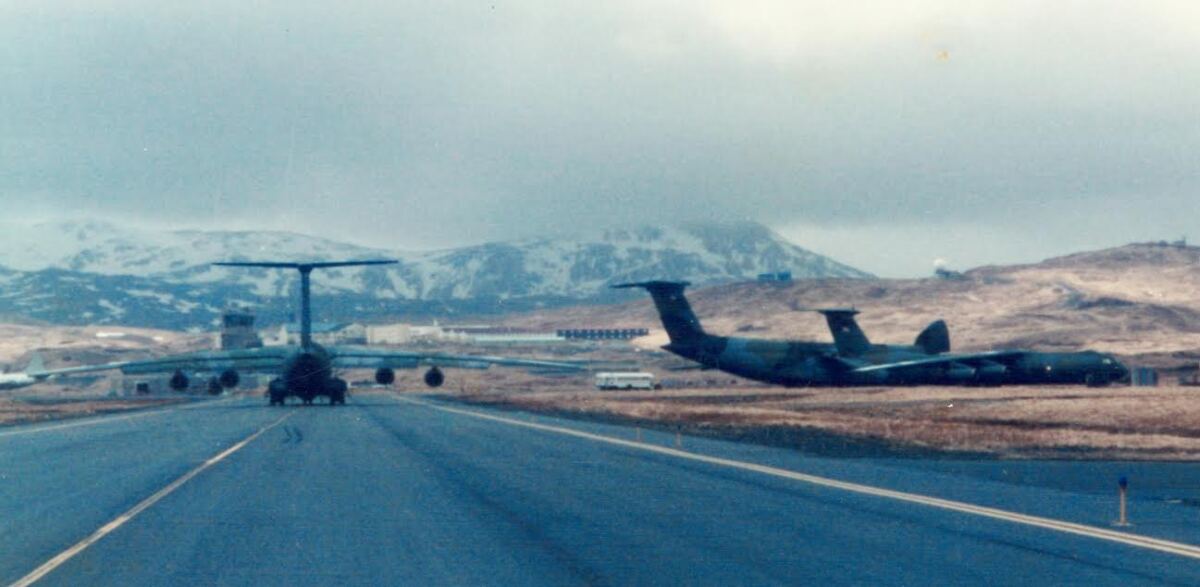Air Force C141-B aircraft on maneuvers at Adak, Alaska, near the tip of the Aleutian Chain, near the Soviet Union