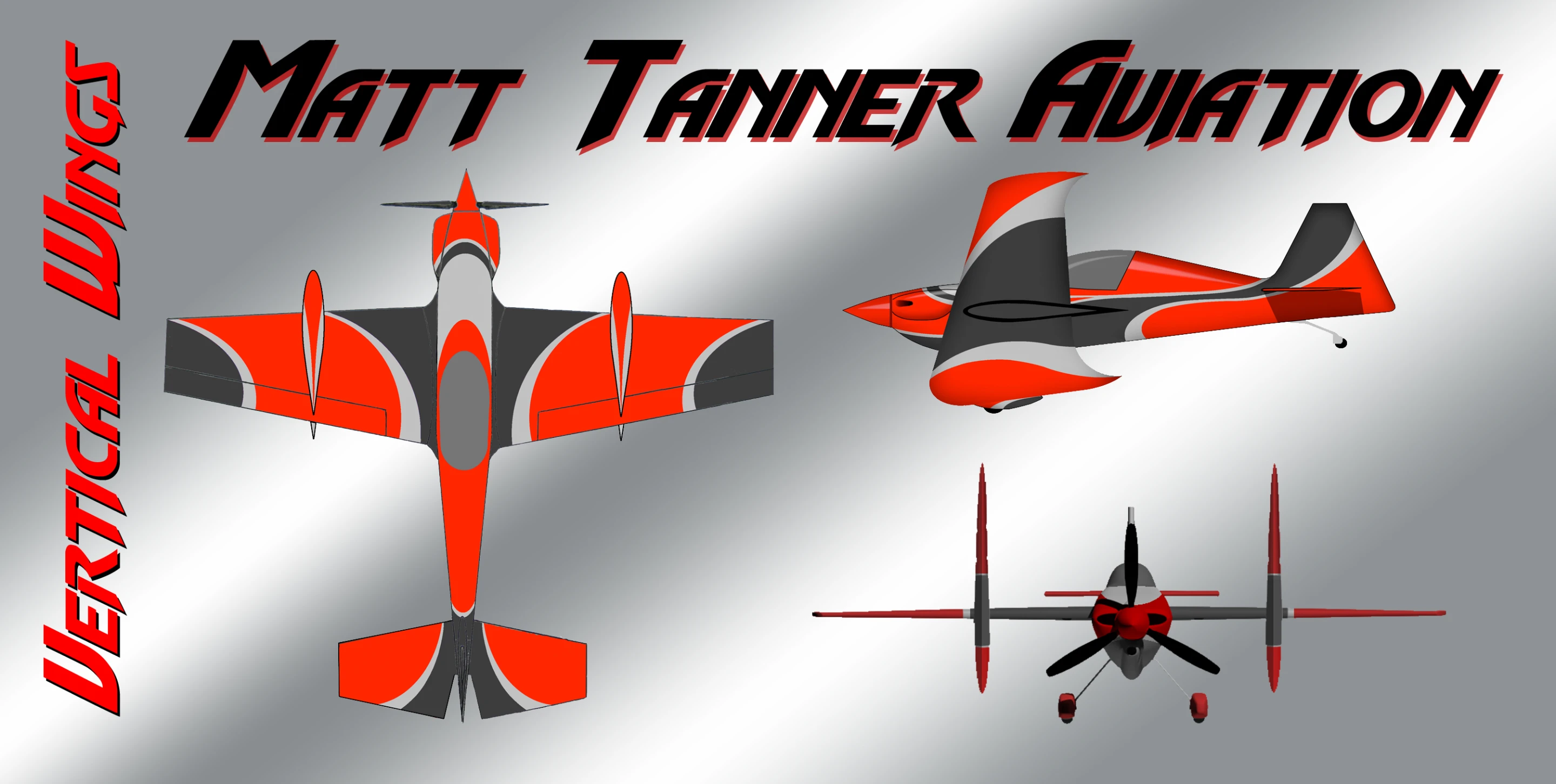 A variety of angles of the vertical-winged stunt plane