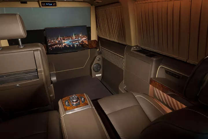Redline's VW T6 Multivan conversion offers options including window curtains and a refrigerator