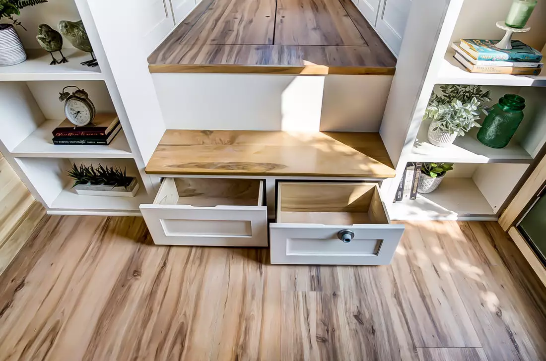 The Clover's living room has underfloor storage