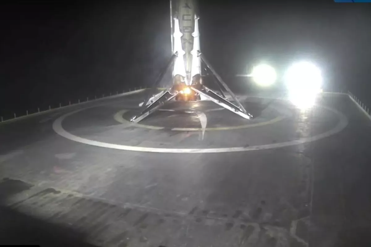 Falcon 9 seconds after touching down on the seabarge