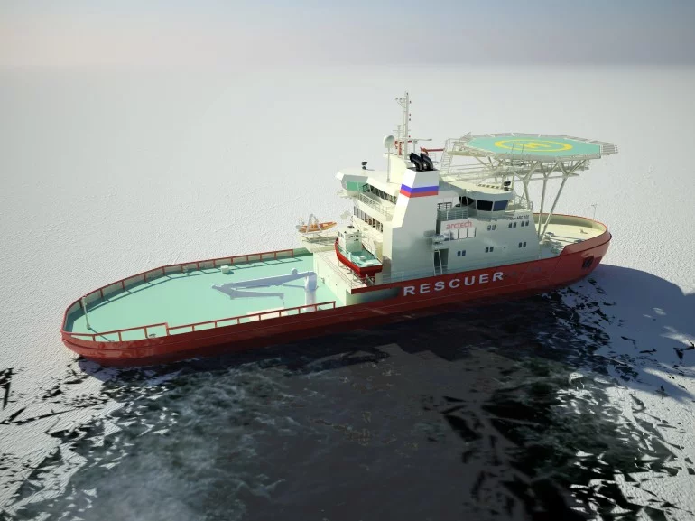 A rendering of the Baltika moving sideways into the ice