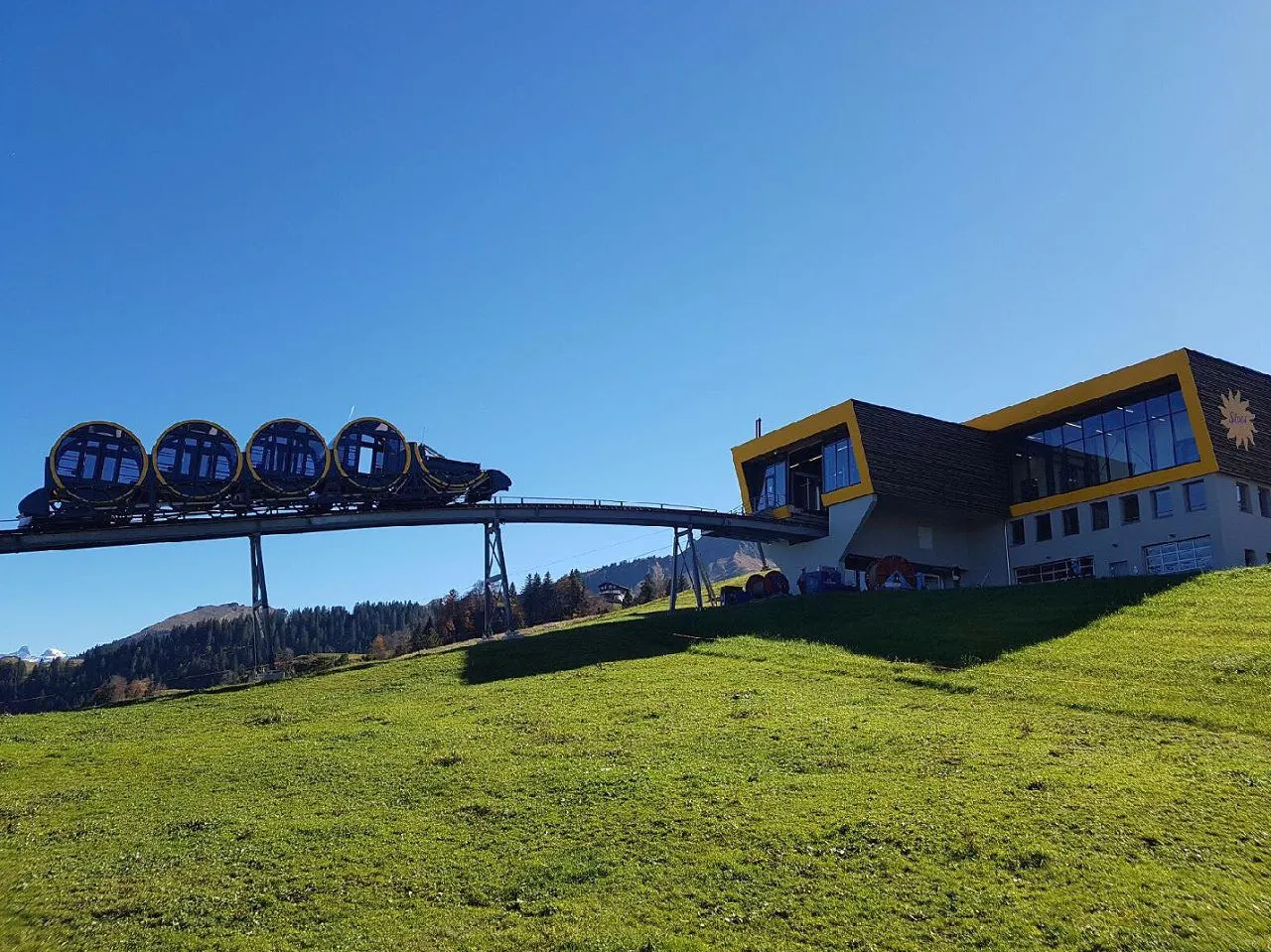 The Stoosbahn funicular railway carries passengers up a 47.73-degree incline