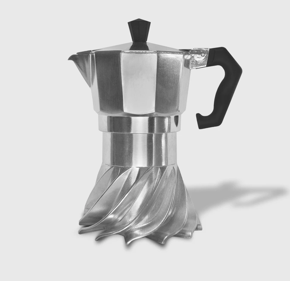 More than just a striking look, the new spiral-bladed base delivers faster, more efficient coffee brewing